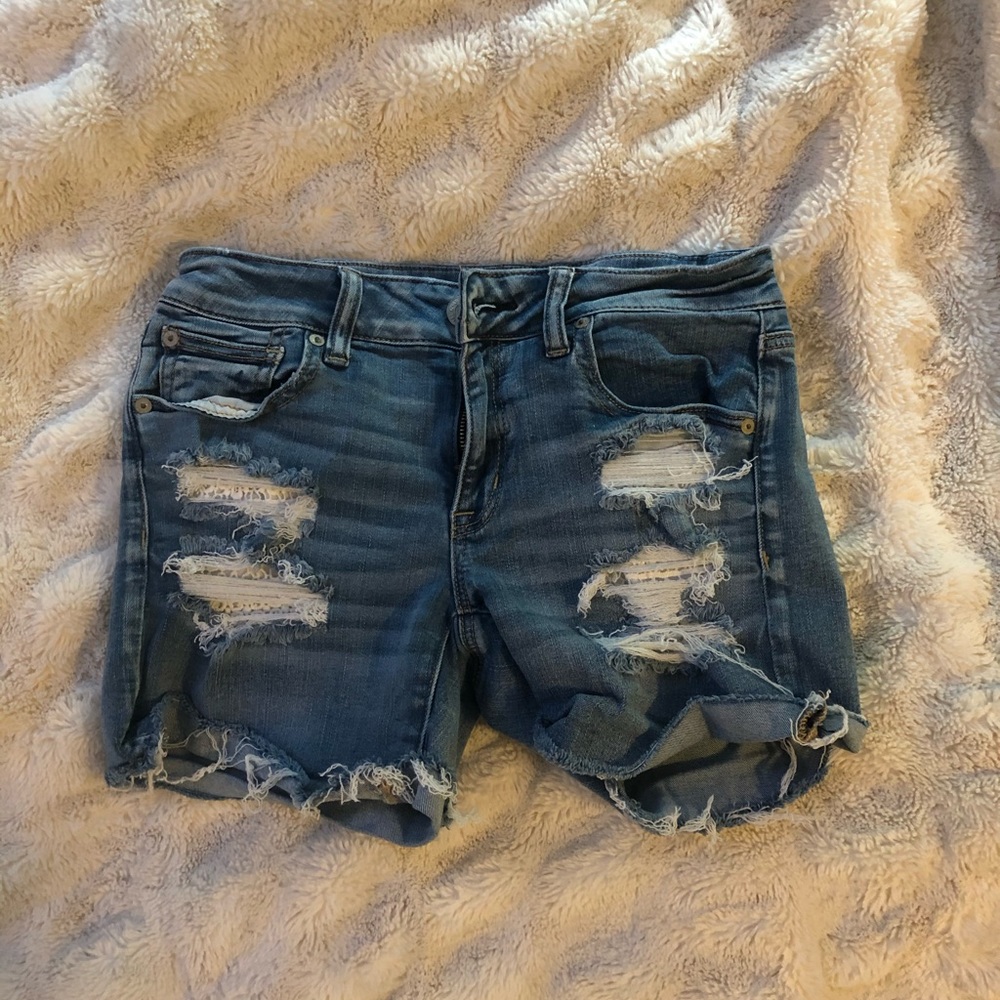 American Eagle denim midi shorts floral pockets